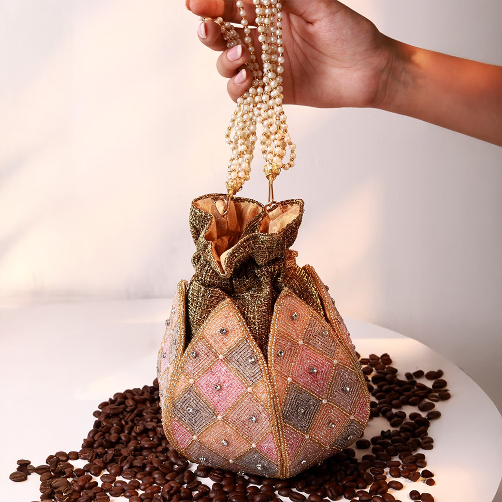 THE TAN CLAN Juhi Lotus Potli With Pearl Handle