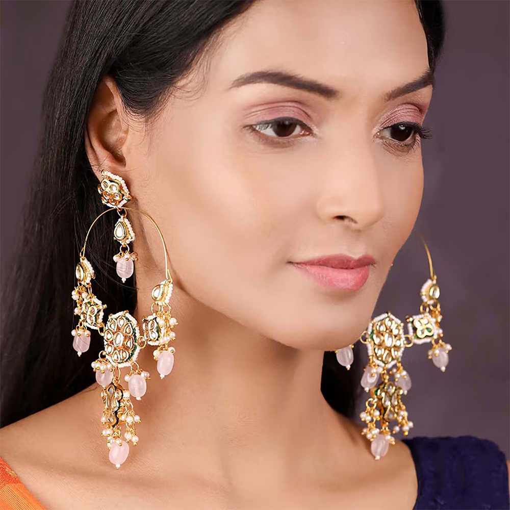 Priyaasi Pearls Beads Kundan Gold Plated Drop Earring