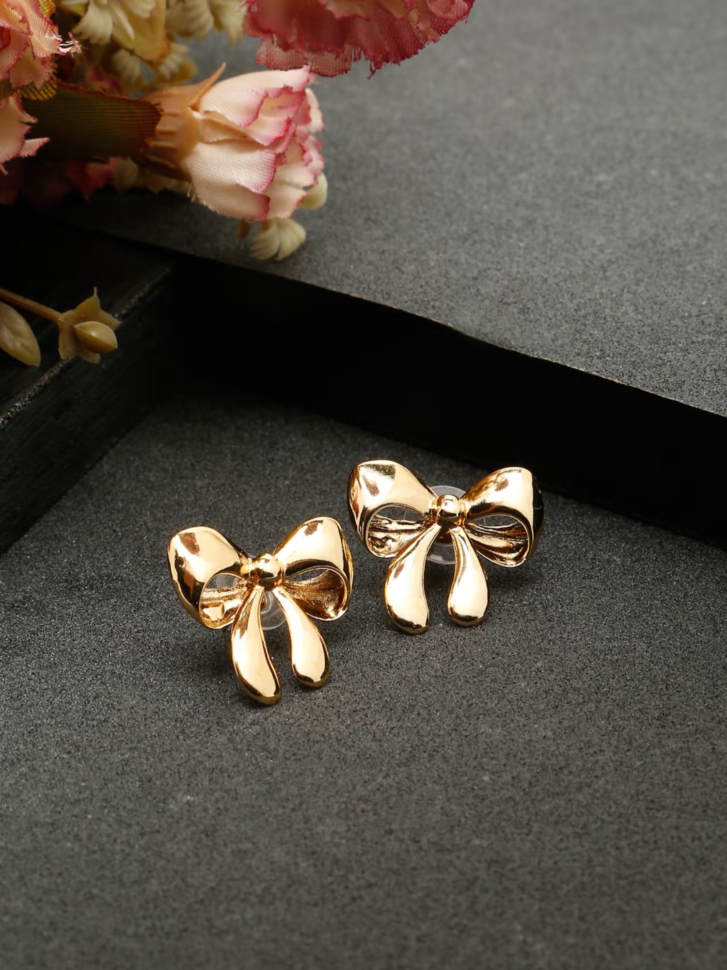 Stol'N Gold Toned Small Bow Style Stud Earrings