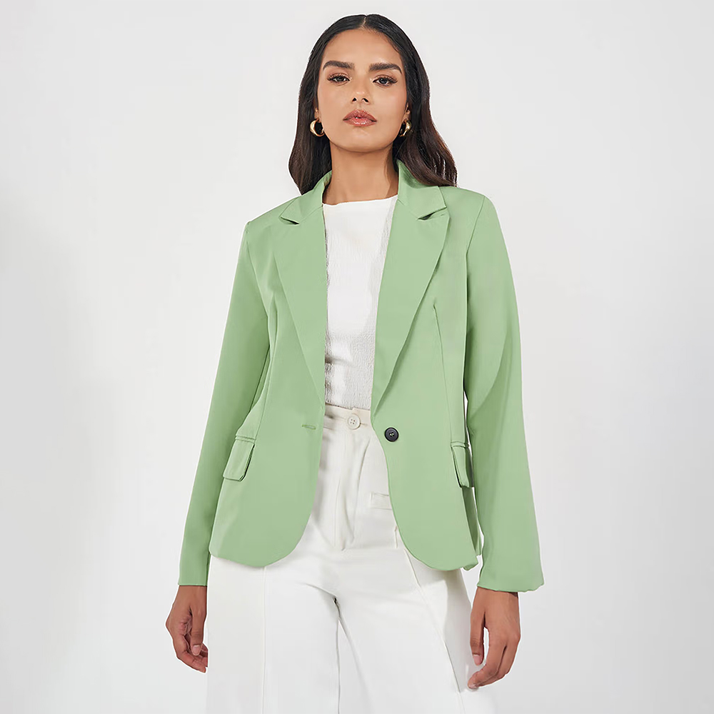 Styli Green Regular Fit Single Button Blazer
