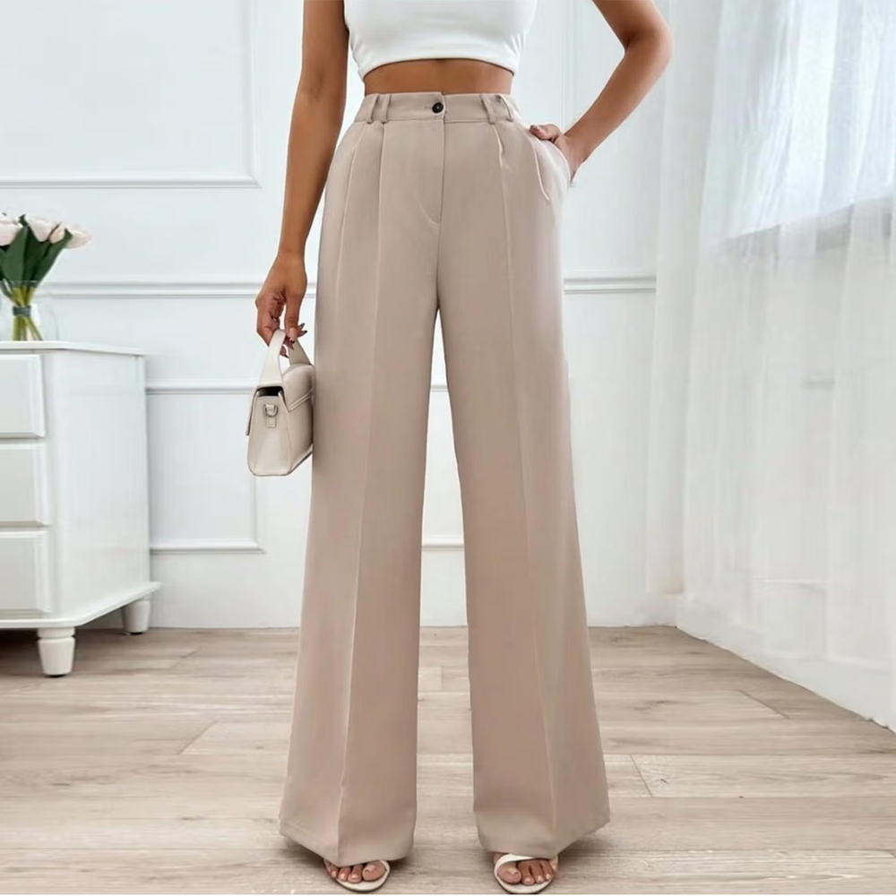 BROADSTAR Women High-Rise Stretchable Light Beige Korean Straight Fit Trouser