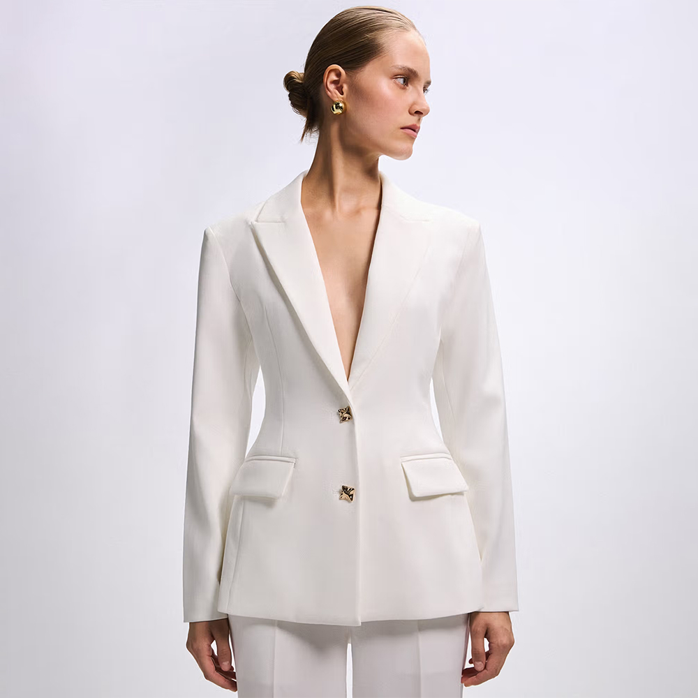 Pomelo Deep V-Neck Blazer - White