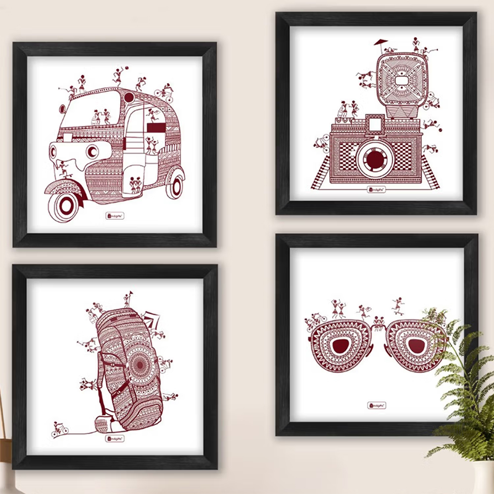 Indigifts Warli Art Décor for Living Room Travel Lover Artistic Print Poster Frames