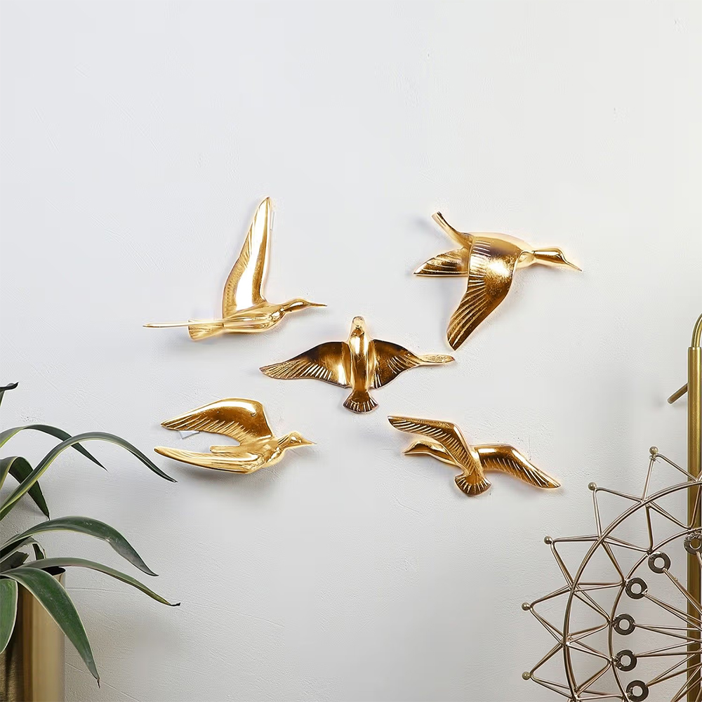 Amaya Decors Aluminium Gold Bird Wall Decor Set of 5