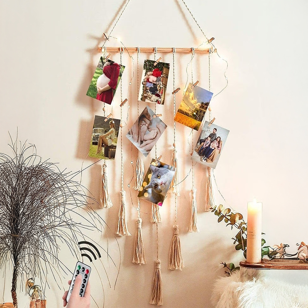 Ecofynd Macrame Photo Display Wall Hanging Off White