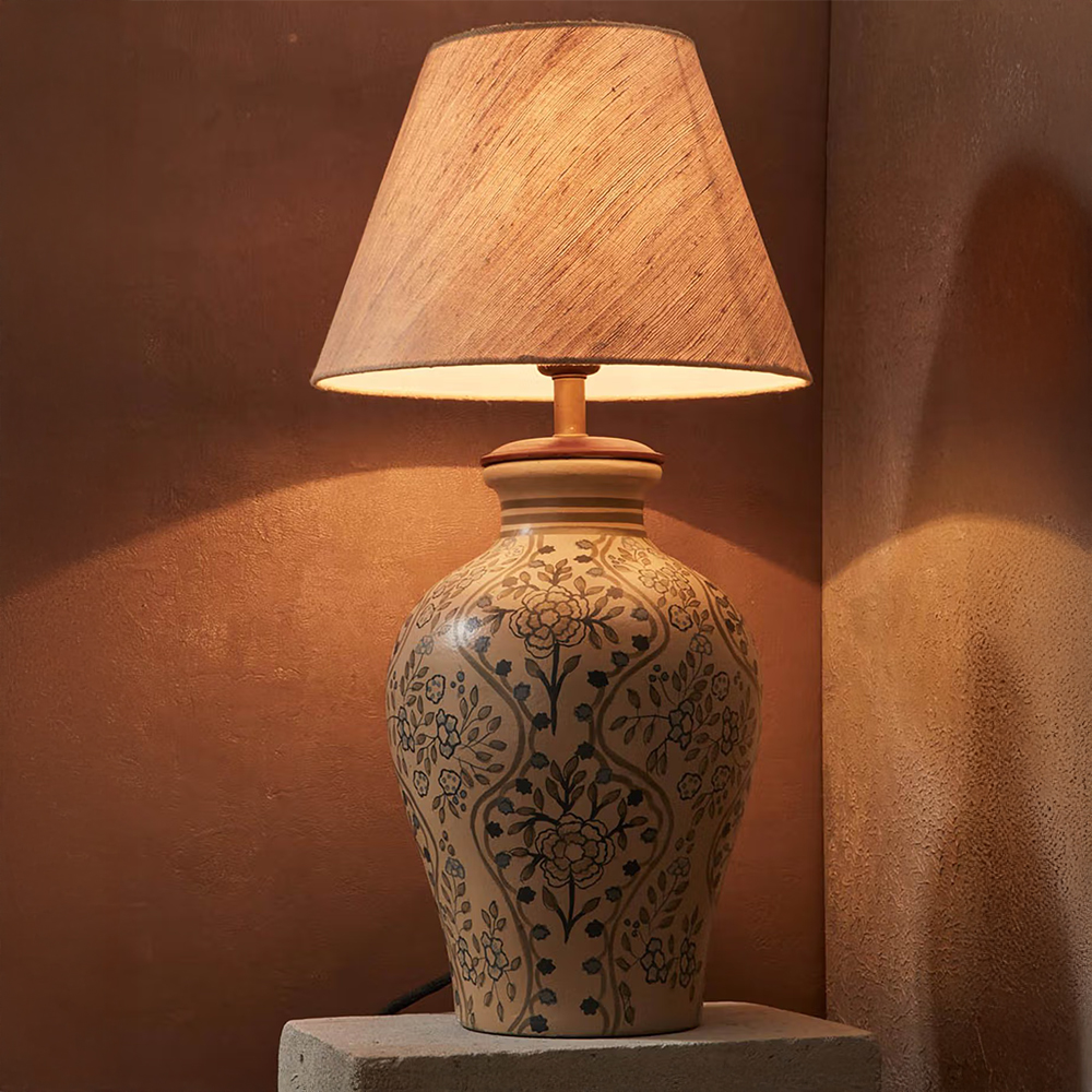 Fabindia White Avin Ceramic Table Lamp Without Shade
