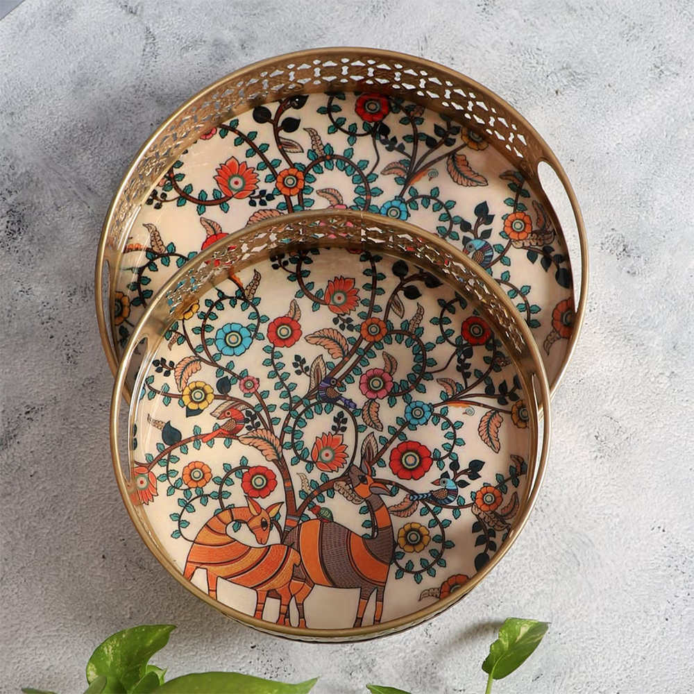 Amaya Decors White Peacock Pichwai Tray