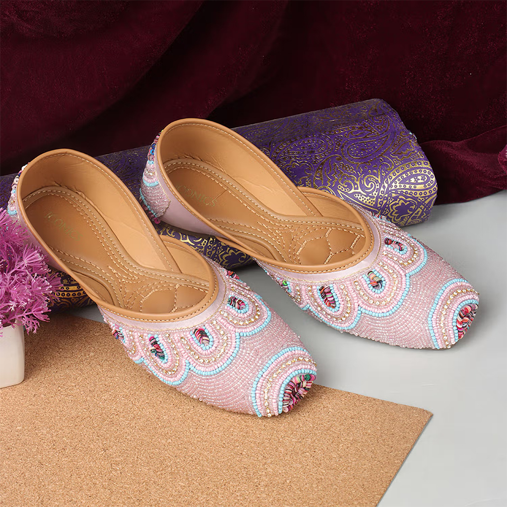 Iconics Pink Women Embellished Juttis