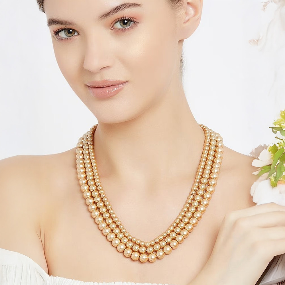 Gold Plated Pearls Vintage Necklace For Women