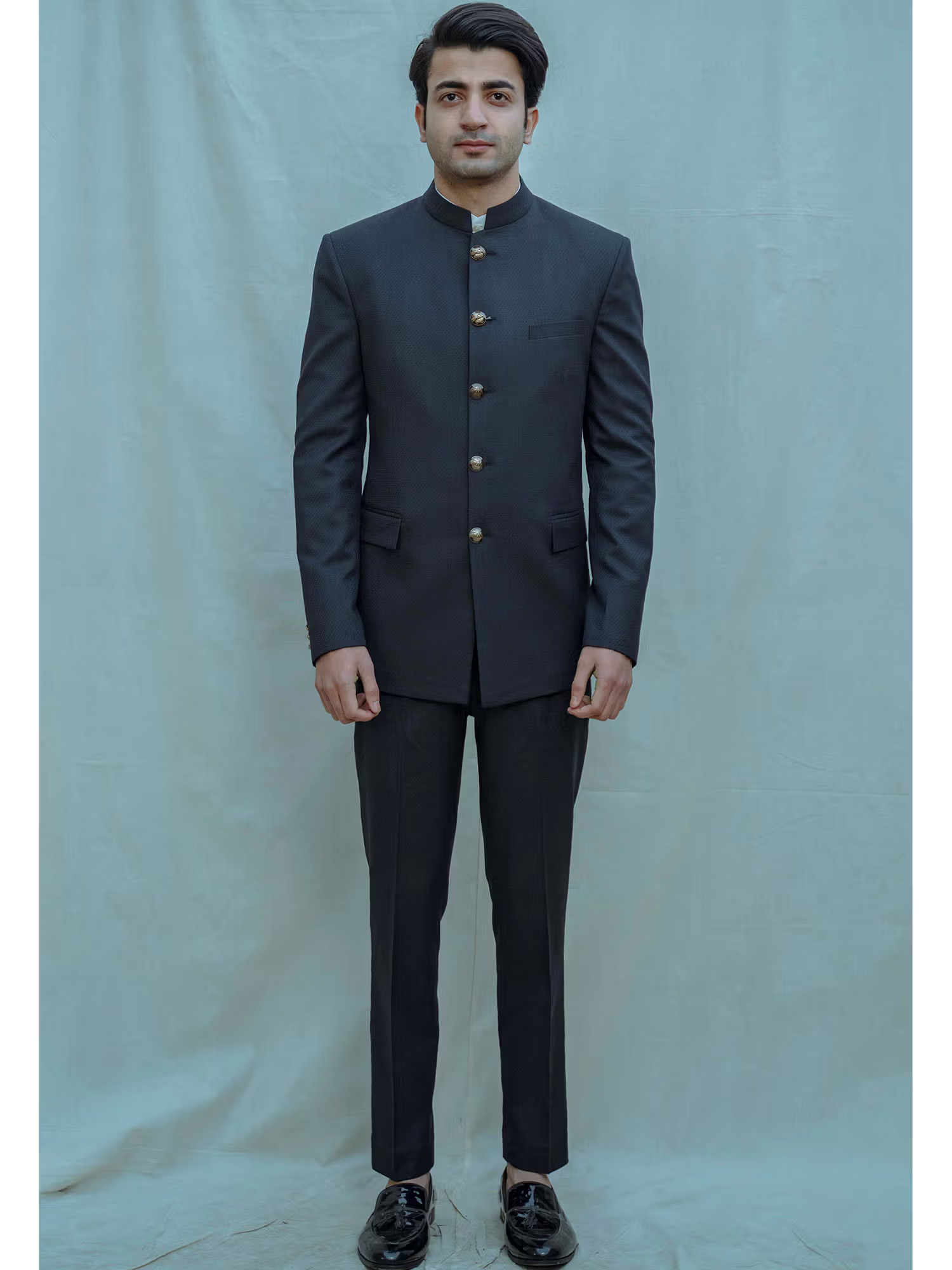 Blue Classic Bandgala Kurta And Pajama (Set of 2)