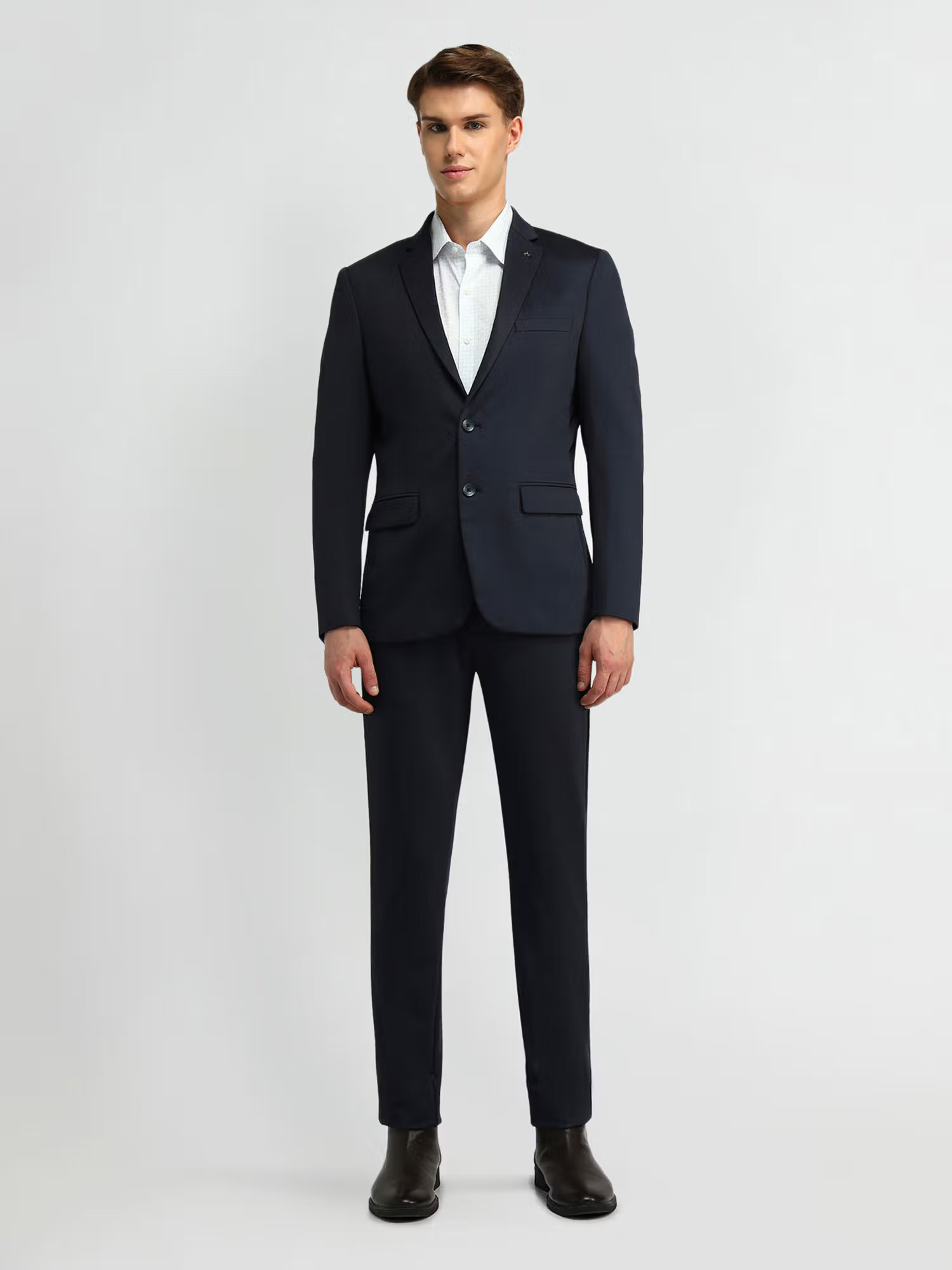 Arrow Solid/Plain Blue Full Sleeves Formal Suit Blazer with Pant (Set of 2)