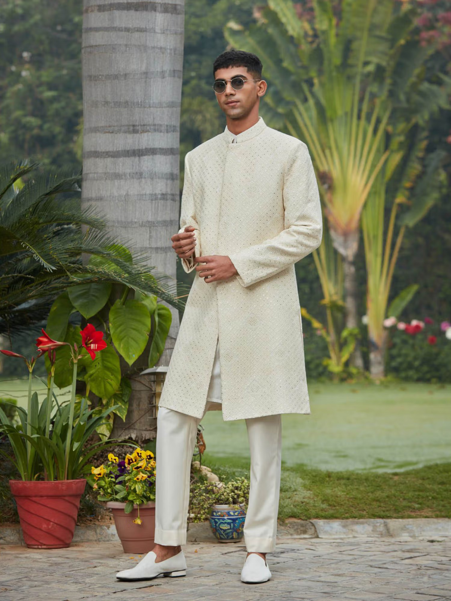 Adyat - Chikankari Achkan Kurta (Set of 3)