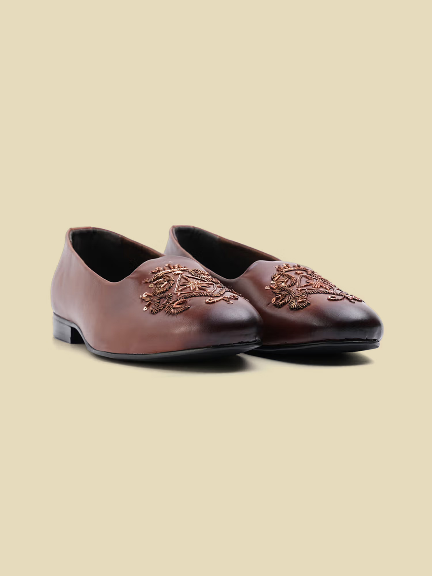 Monkstory Classic Embroidered Mojari - Brown