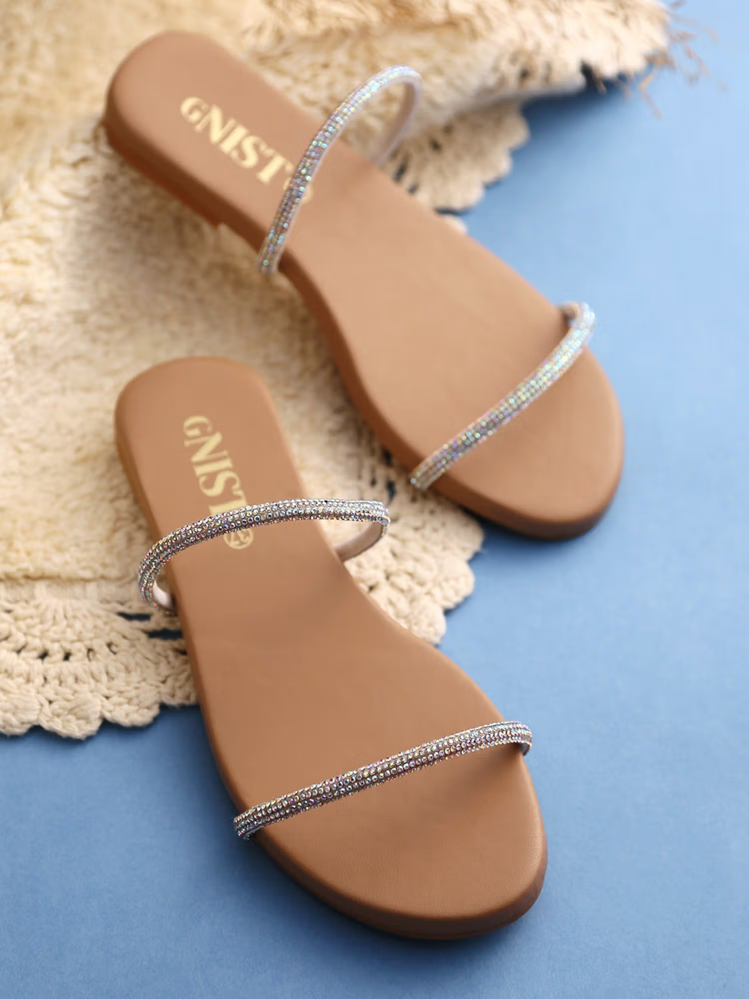 Beige Embellished Flat Sandal