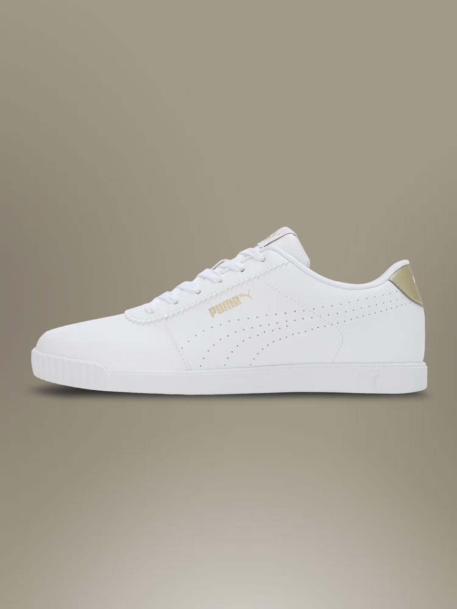 Puma Carina Slim Perf Womens Off White & Gold Sneakers