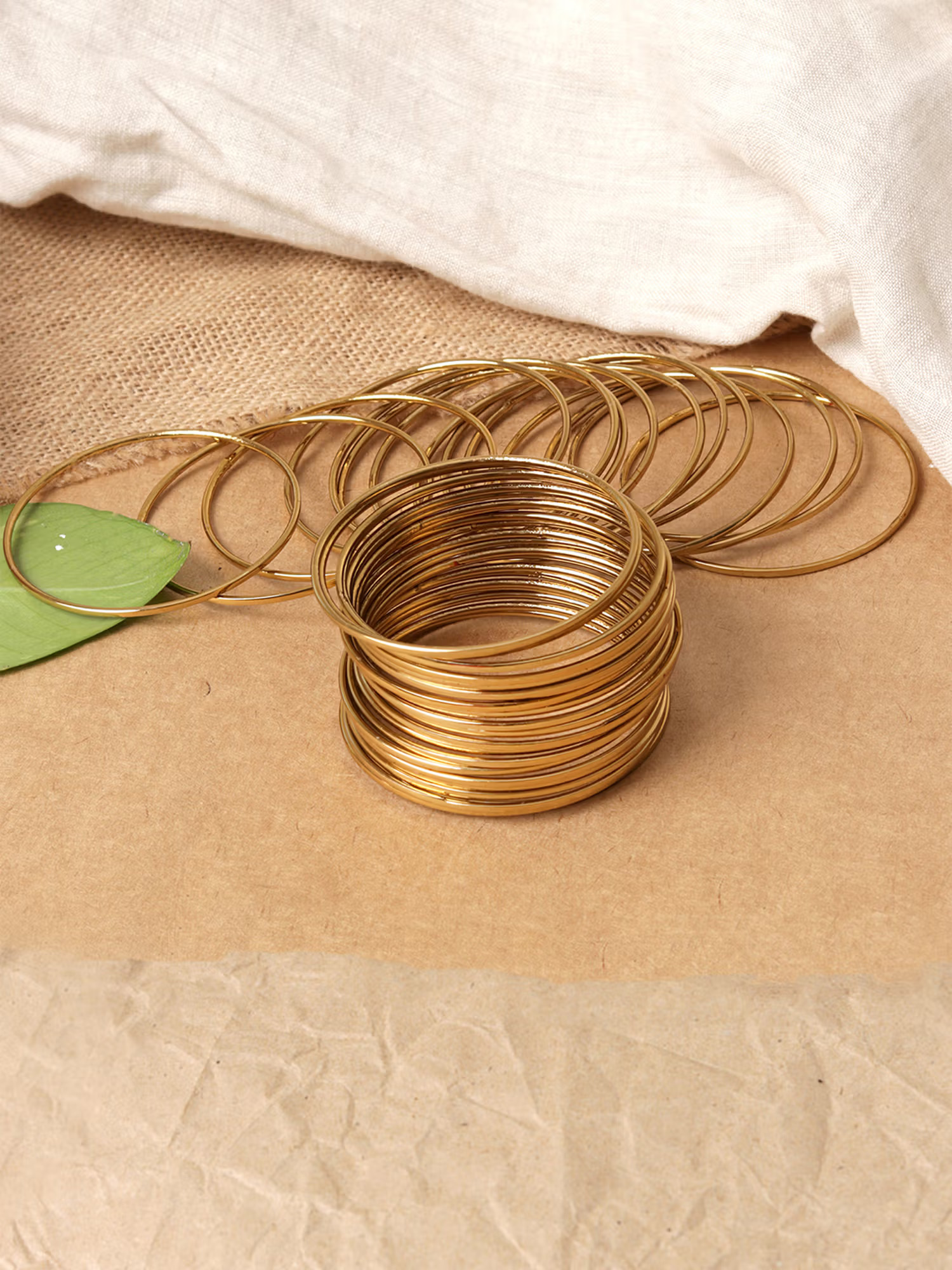 ToniQ Antique Gold Plated Metal Classic Bangles For Women (Pack of 18) (2.4)