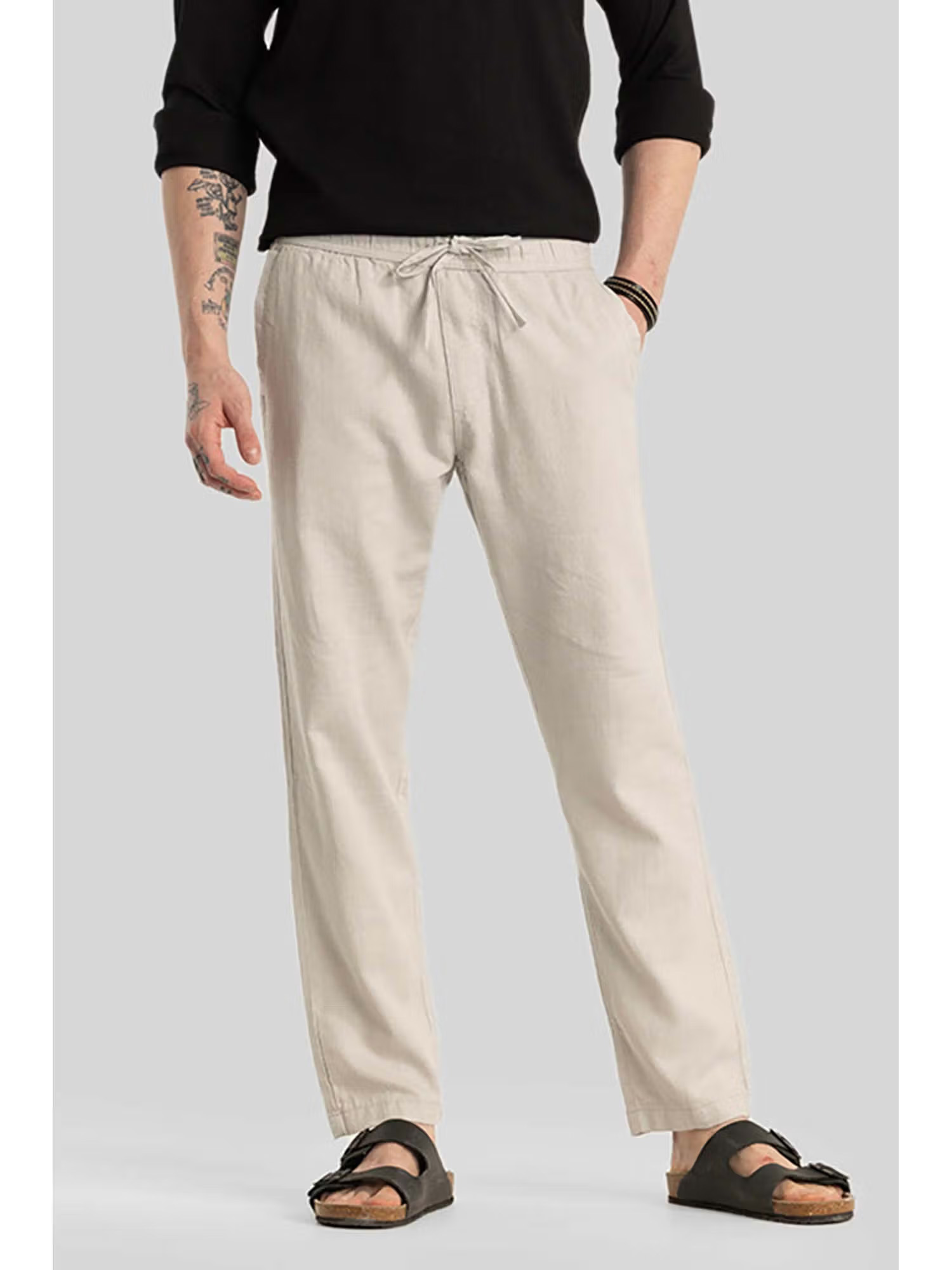 Snitch Martino Cream Plain Relaxed Fit Trousers