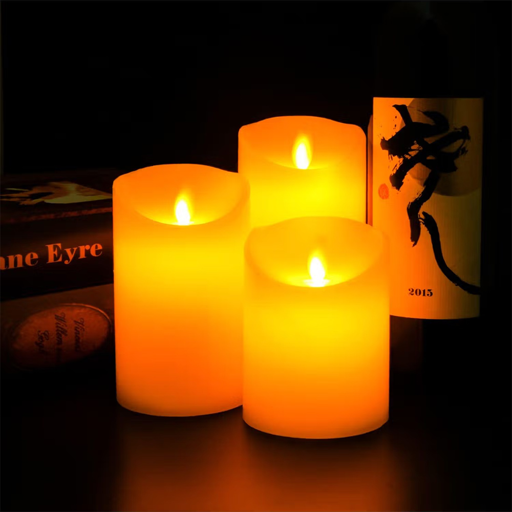 Kuber Industries Flameless Yellow Light Battery Operated White Led Candles (Pack of 3)