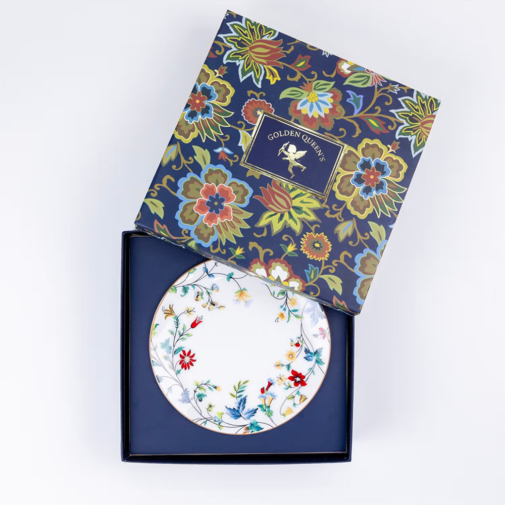 Golden Queens Summer Florals Snack Plates Handcrafted & Microwave Safe (Pack of 4)