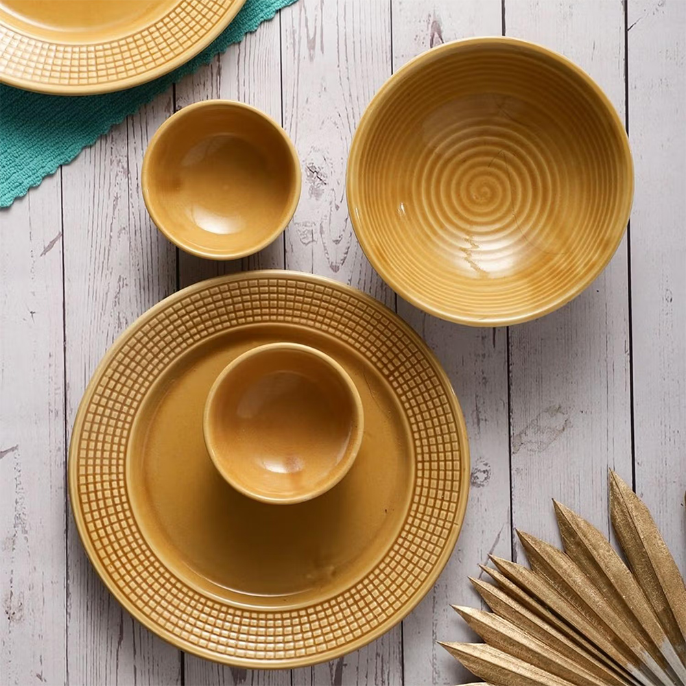 VarEesha Gold Mustard Ceramic 10 Pieces Dinner Set