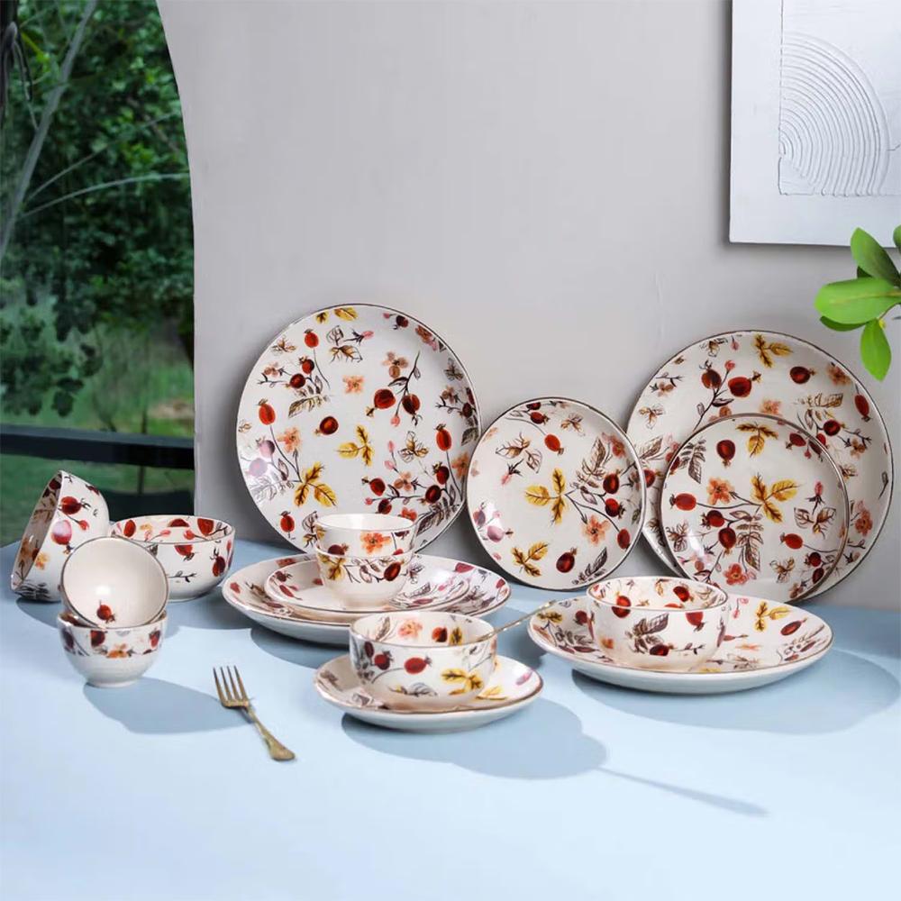 Amalfiee Ceramics Anaara Floral Printed Dinner (Set of 16)