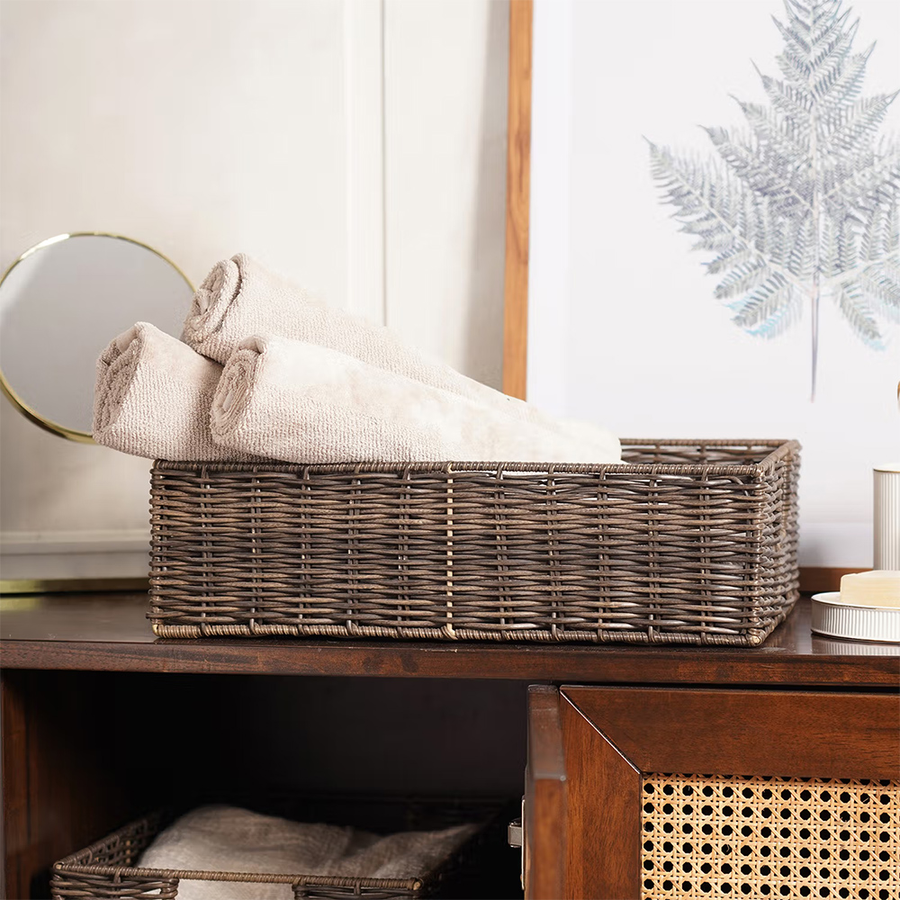 Pure Home + Living Set of 2 Brown Resin Wicker Basket