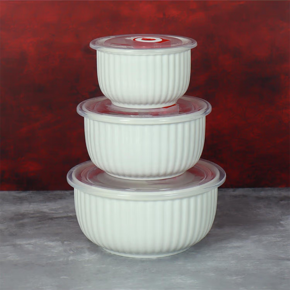 NFI Essentials Bowl Set With Airtight Lids For Food Storage L- 800Ml, M- 500Ml, S- 280Ml (Pack of 3)