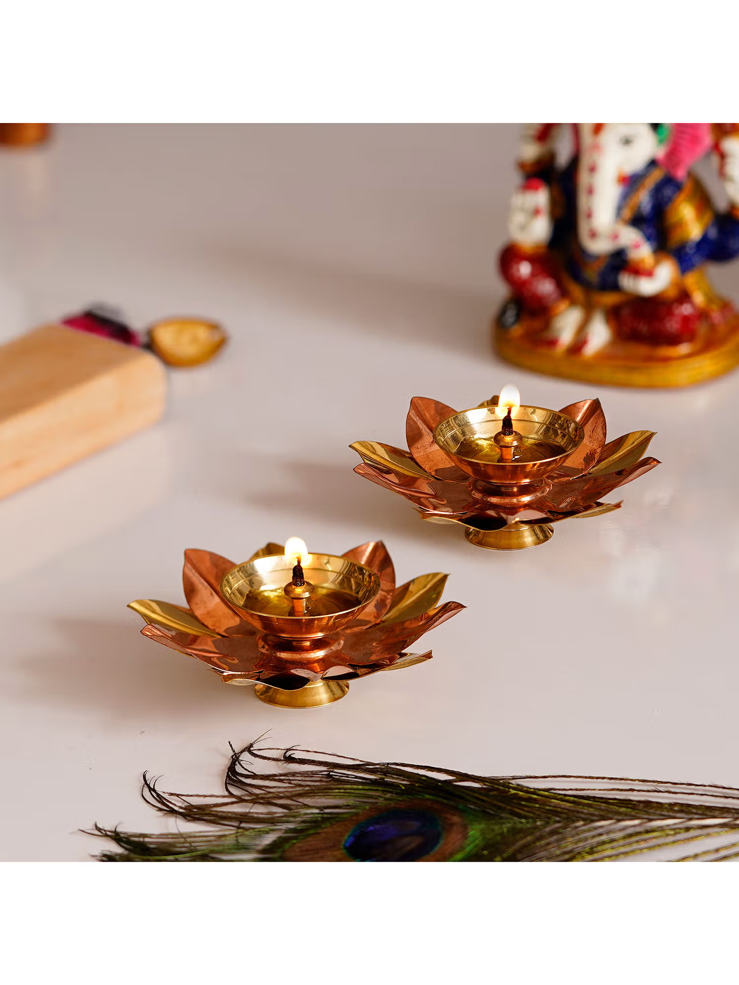 eCraftIndia Set Of 2 Floral Shape Metal Diya