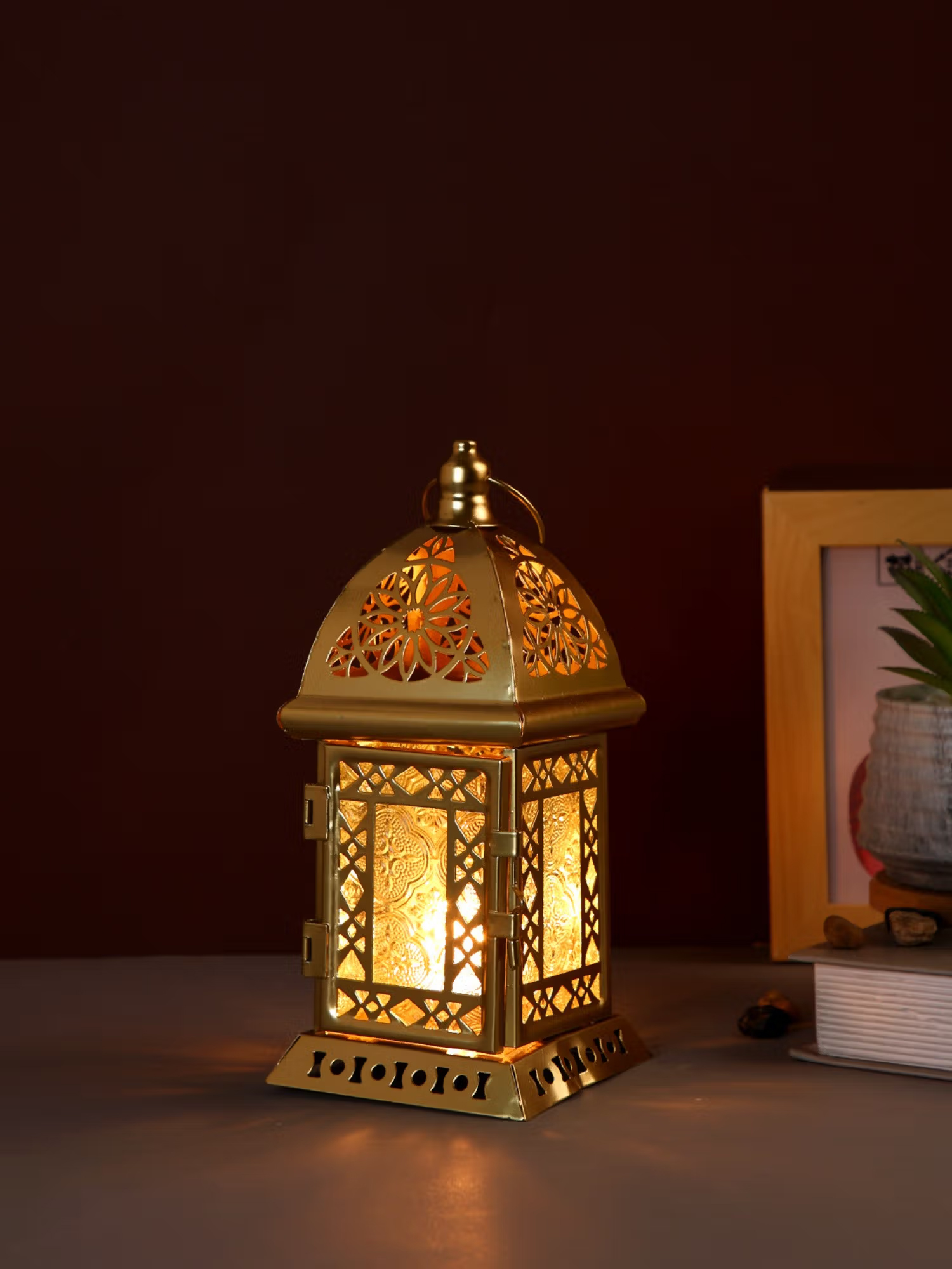 Tayhaa Gold Metal Lantern with Glass Panels