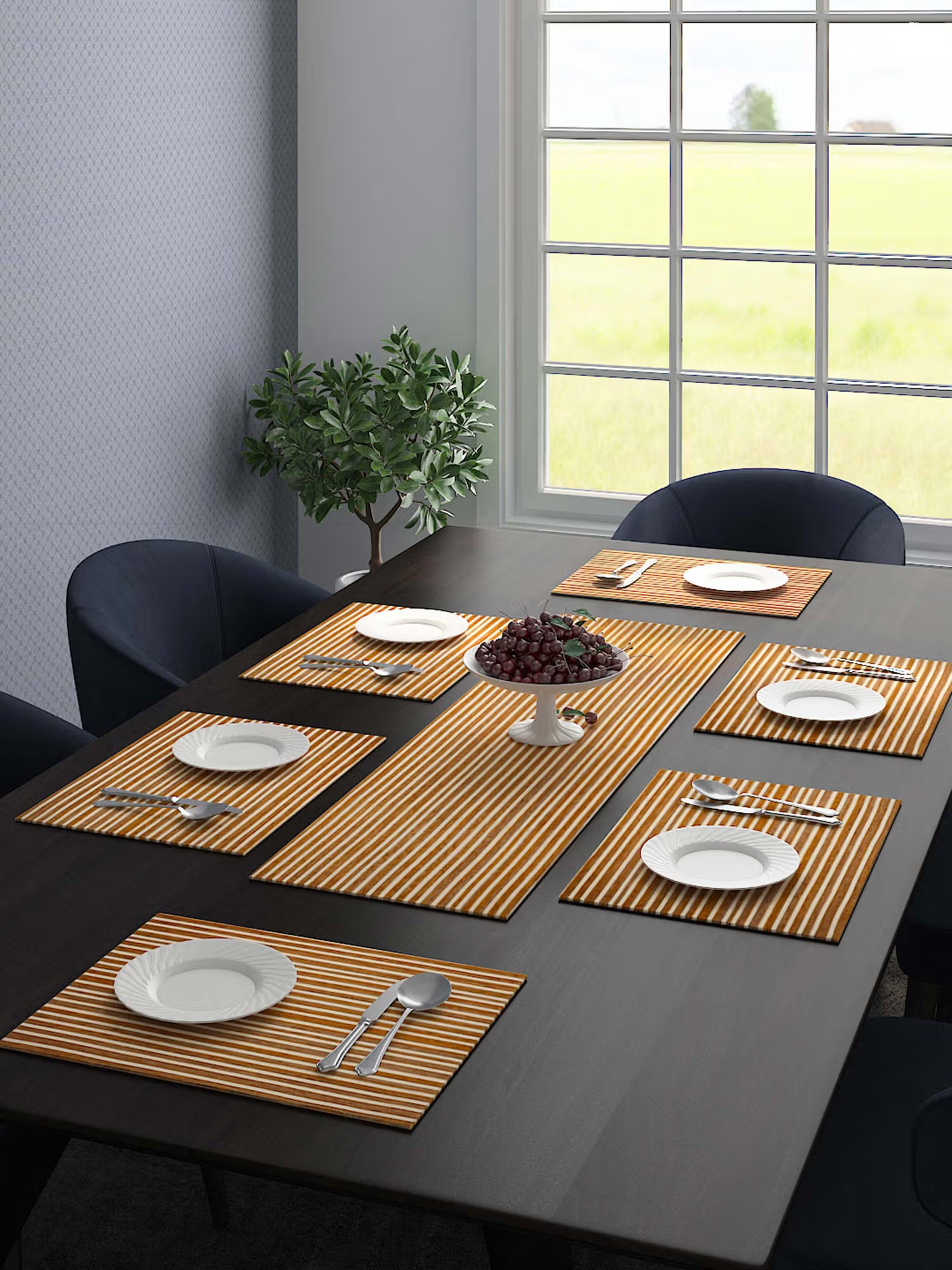Saral Home Brown Dining Table Kitchen Placemats Set of 7 (6 Mat -33 x 45 Cm, 1 Runner 33 x 120 Cm)