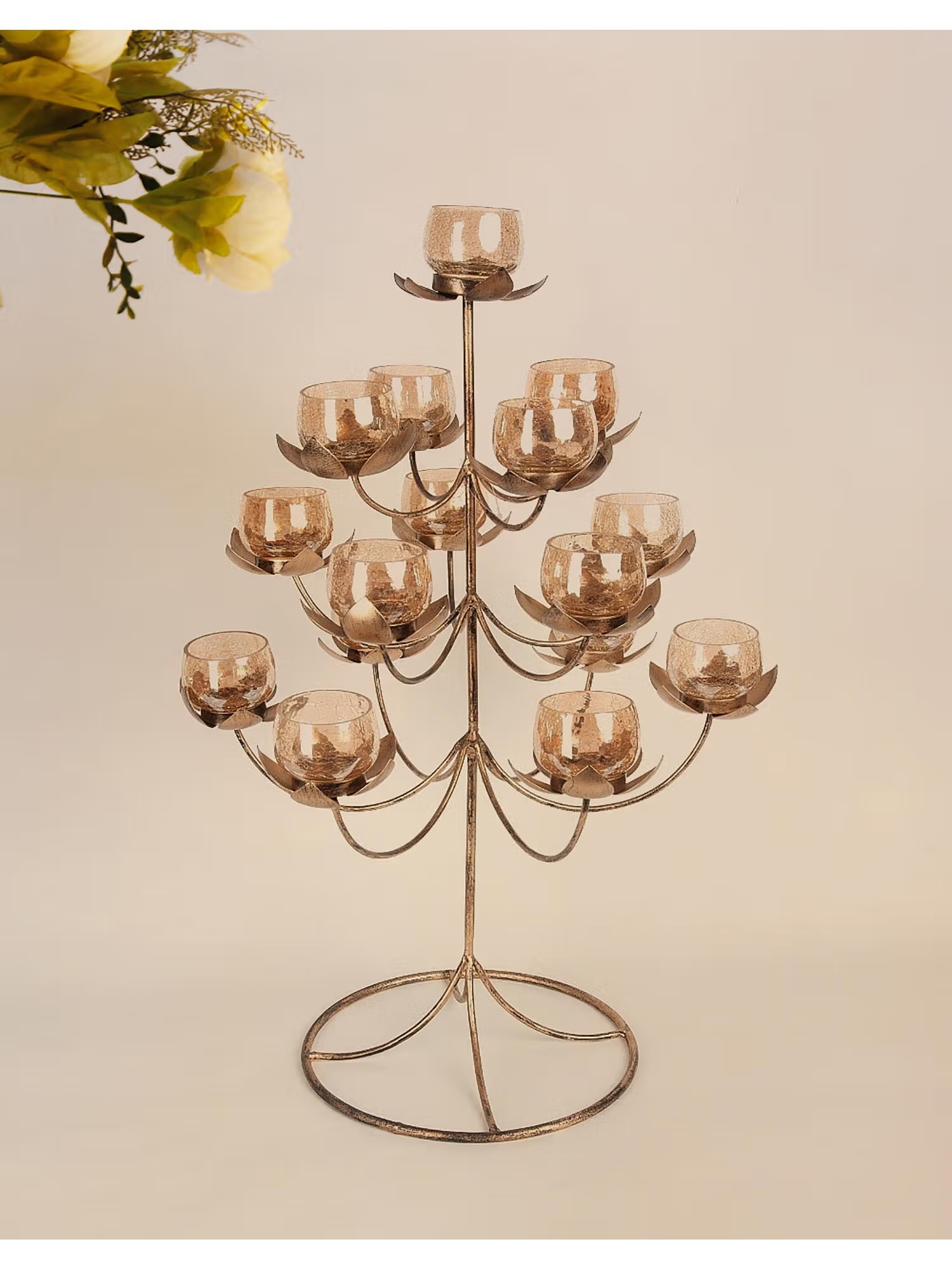 Fabindia Antique Rajivani Metal Tea Light Holder Cluster Large Brass