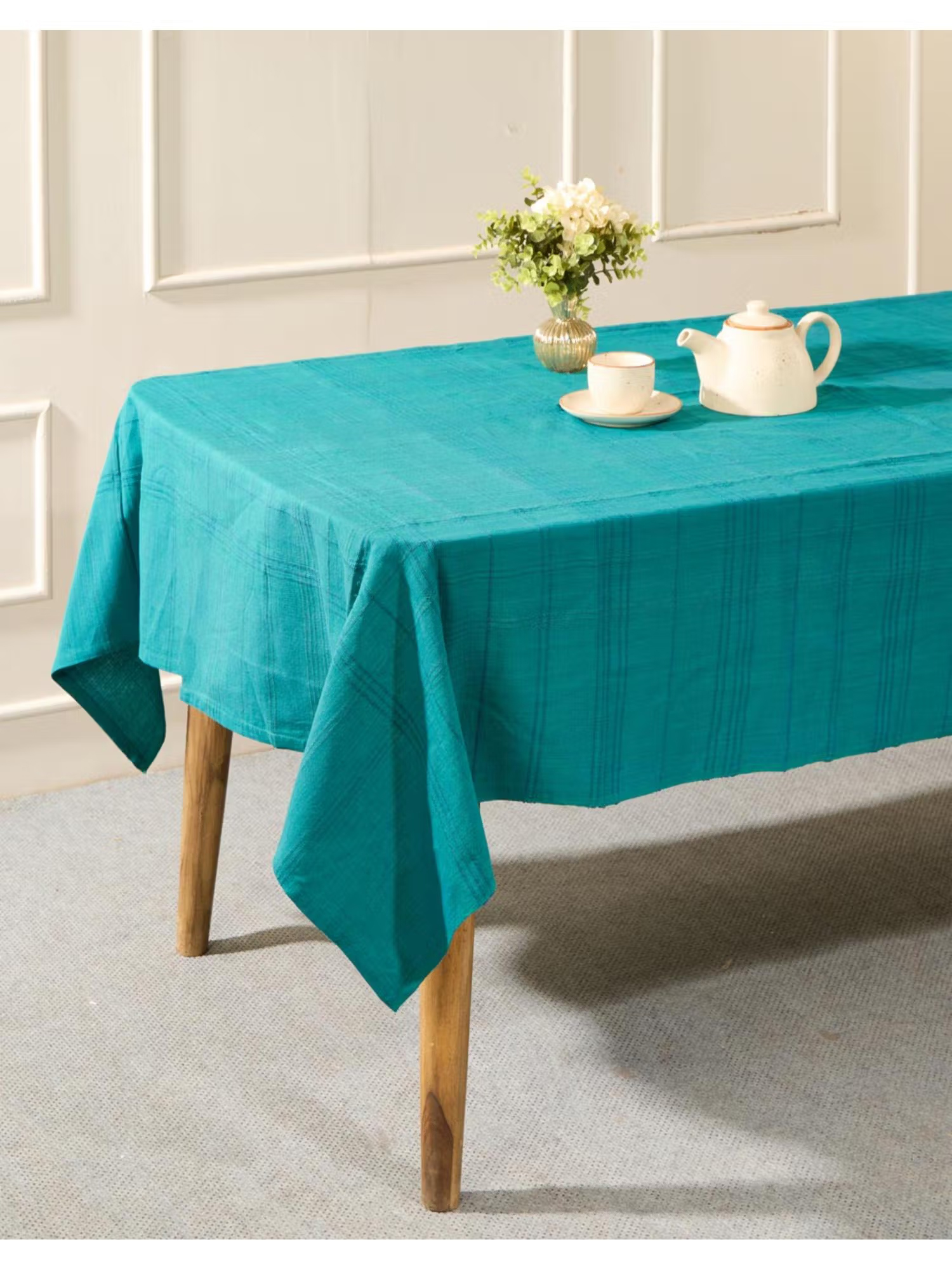 Fabindia Teal Cotton Sherkote Table Cover
