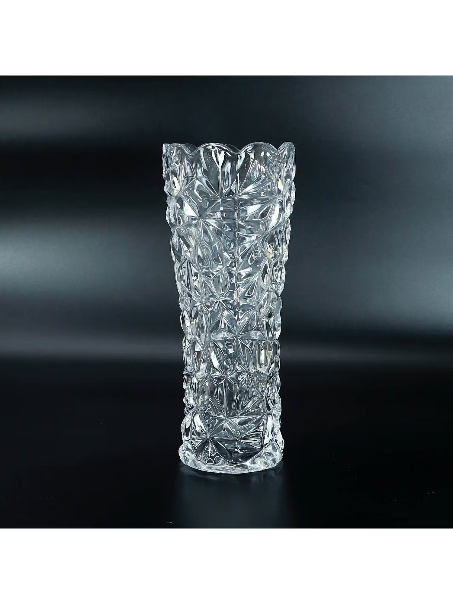 NFI Essentials Crystal Clear Glass Vases For Flowers With Embossed Floral Design