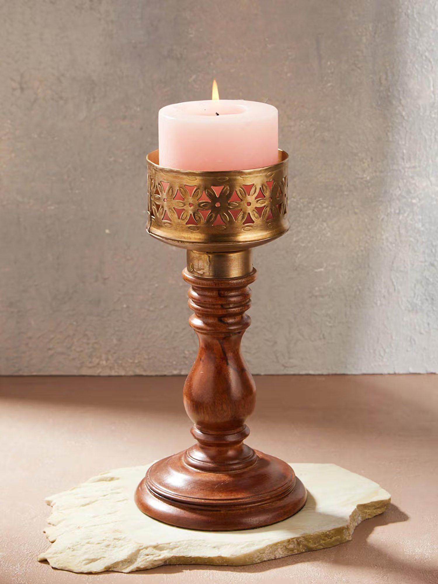 Fabindia Golden Tejas Wooden Candle Holder