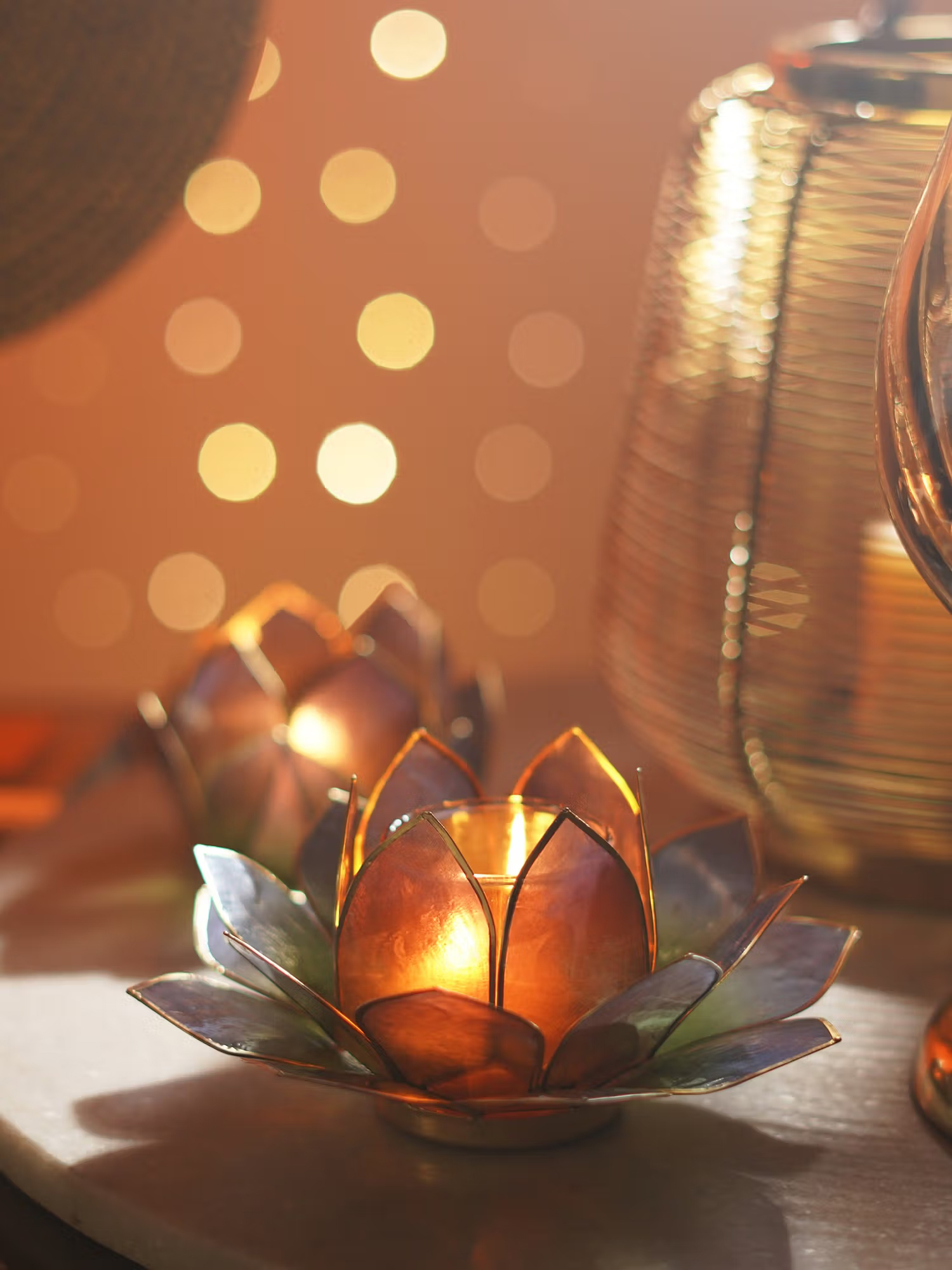 Pure Home + Living Green & Blue Ombre 22 Petals Capiz Tealight Holder