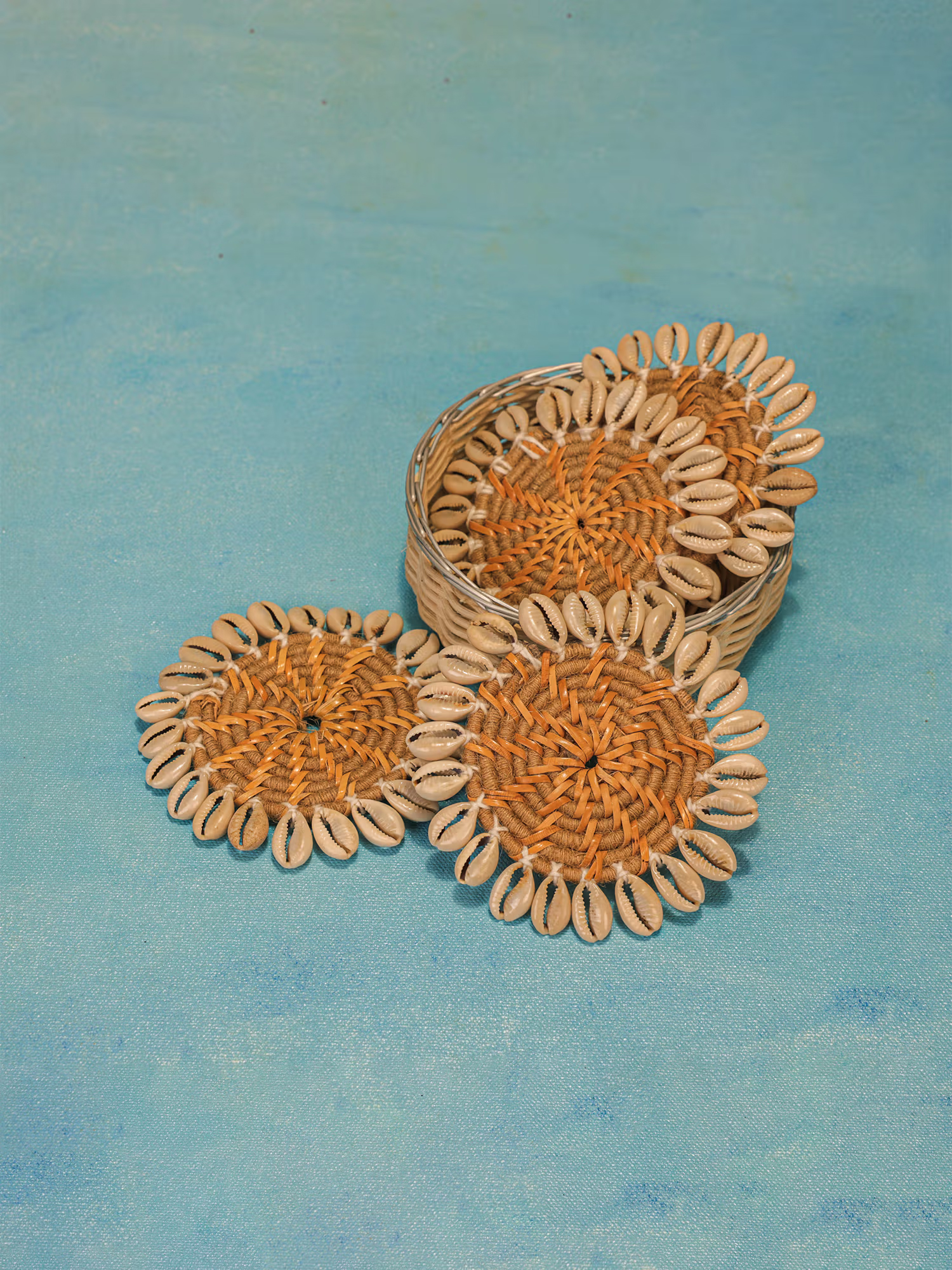 IREKA HOMES Shell Border Coastal Jute Pack of 4 Coasters