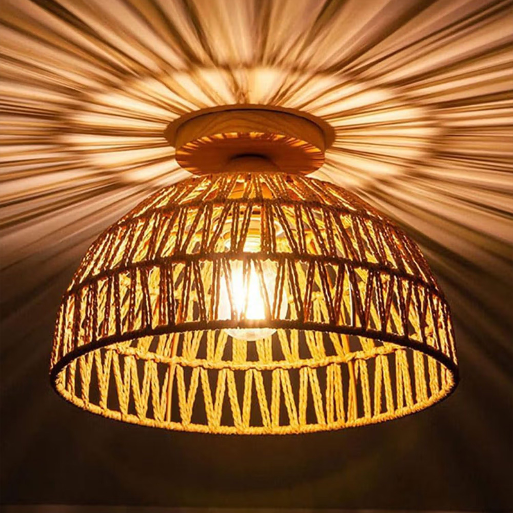 Homesake Rattan11" Semi Flush Mount Ceiling Light,White