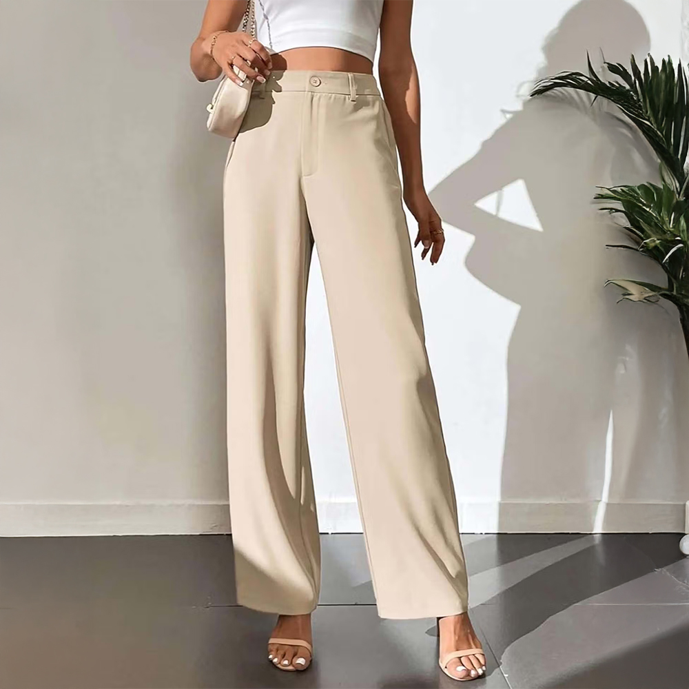 BROADSTAR Women Beige Polyester Formal Trouser