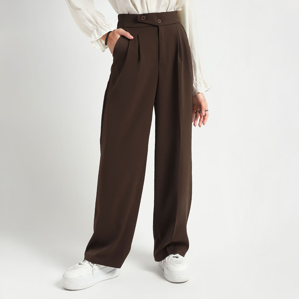 Sera Brown Solid Regular Fit Trouser