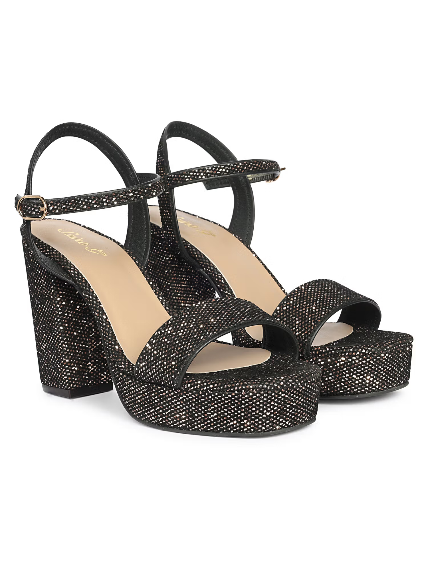 Saint G Women Silver Glitter Fabric Block Heels