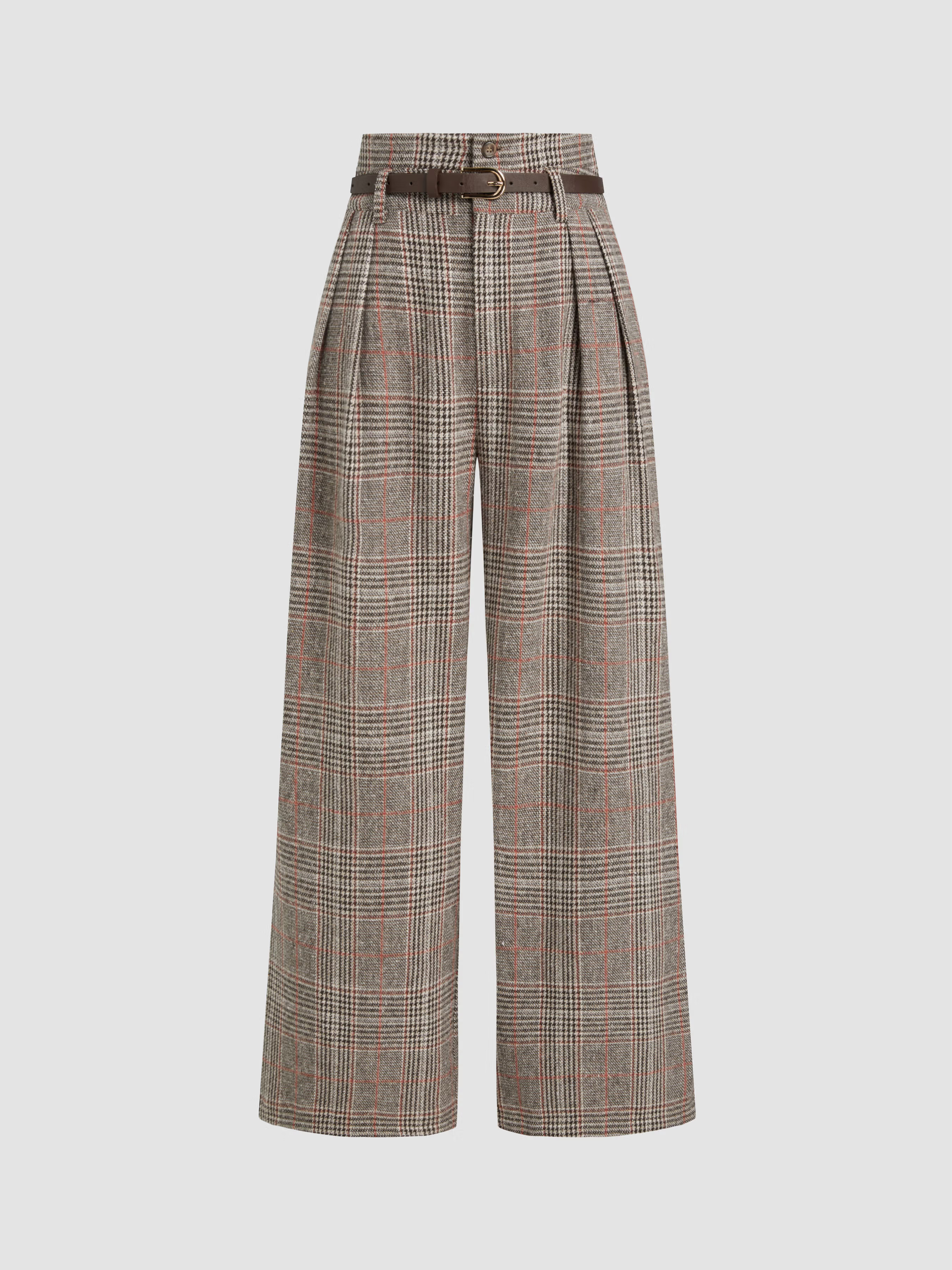 Cider Houndstooth High Waist Belted Wide Leg Trousers