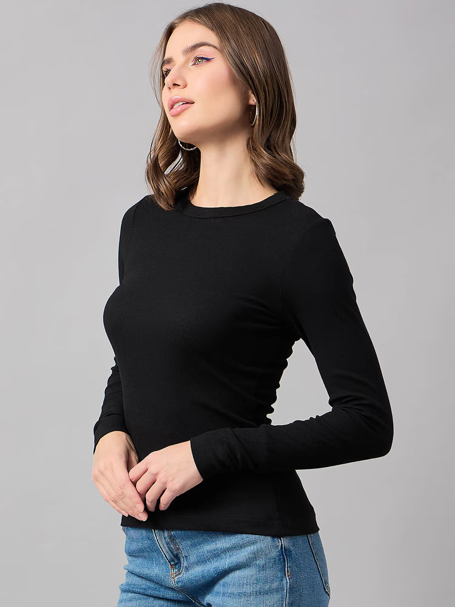 Degree North Women Cotton Black T-Shirt