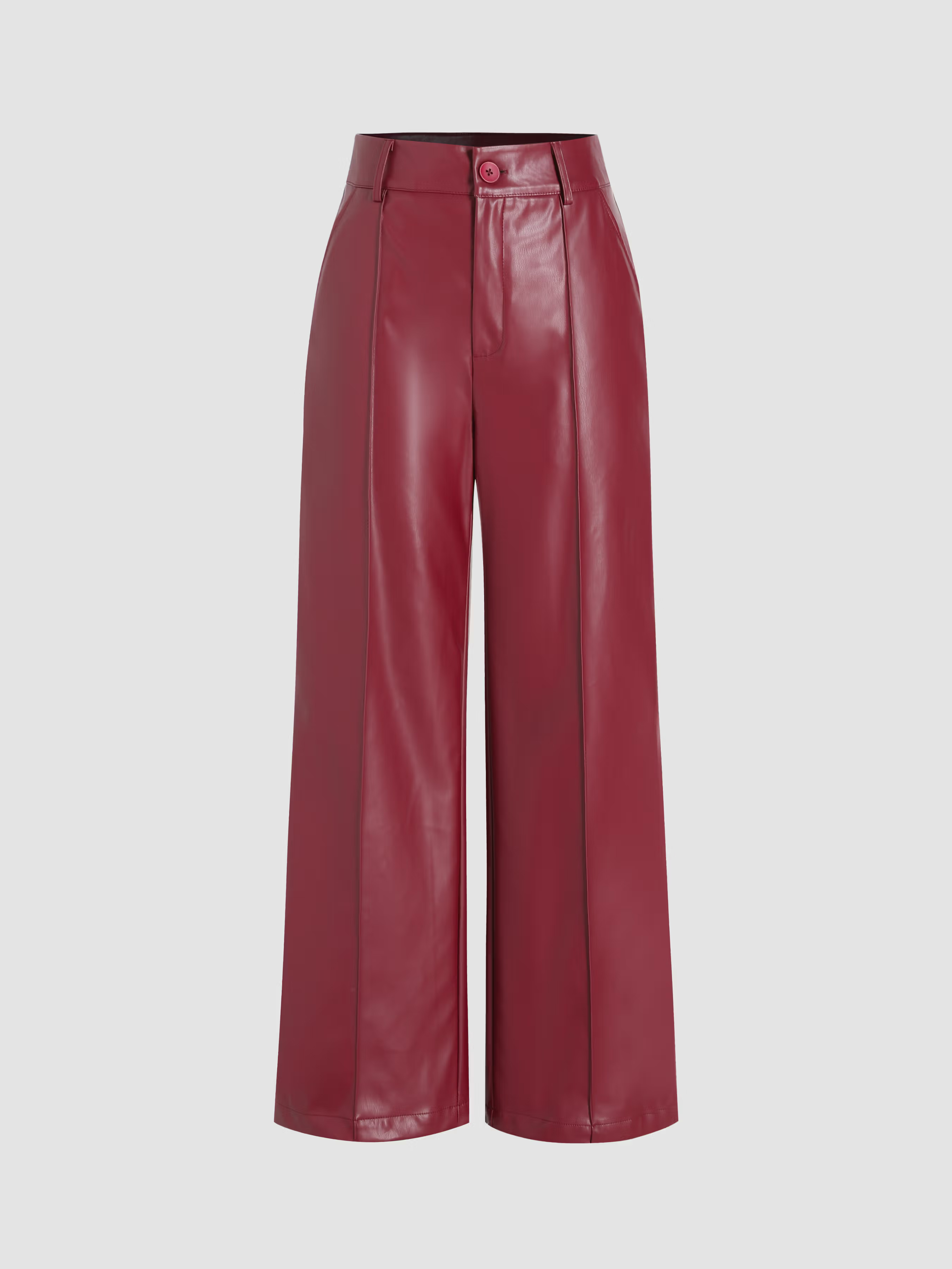 Cider Faux Leather Solid High Waist Wide Leg Trousers