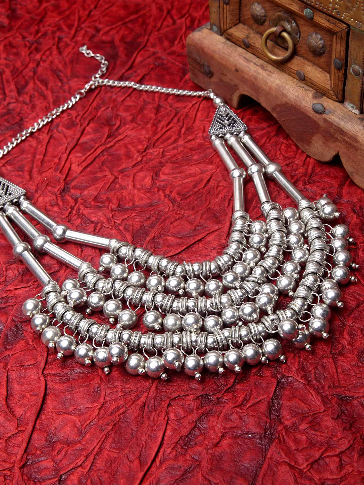 Moedbuille Handcrafted Multi Layered Design Antique Tribal Look Temple Design Necklace