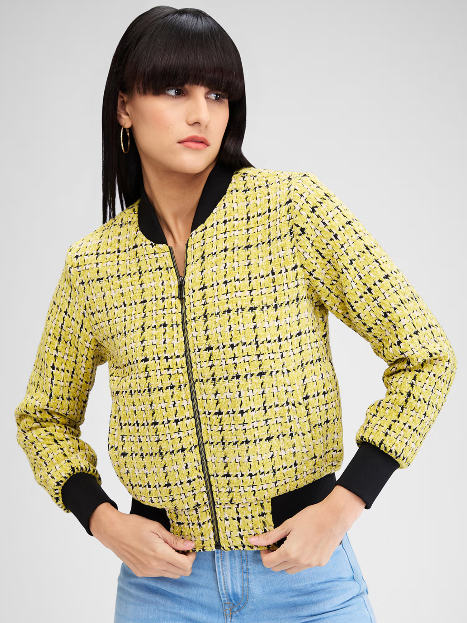 Spykar Yellow Full Sleeves Checks Jacket