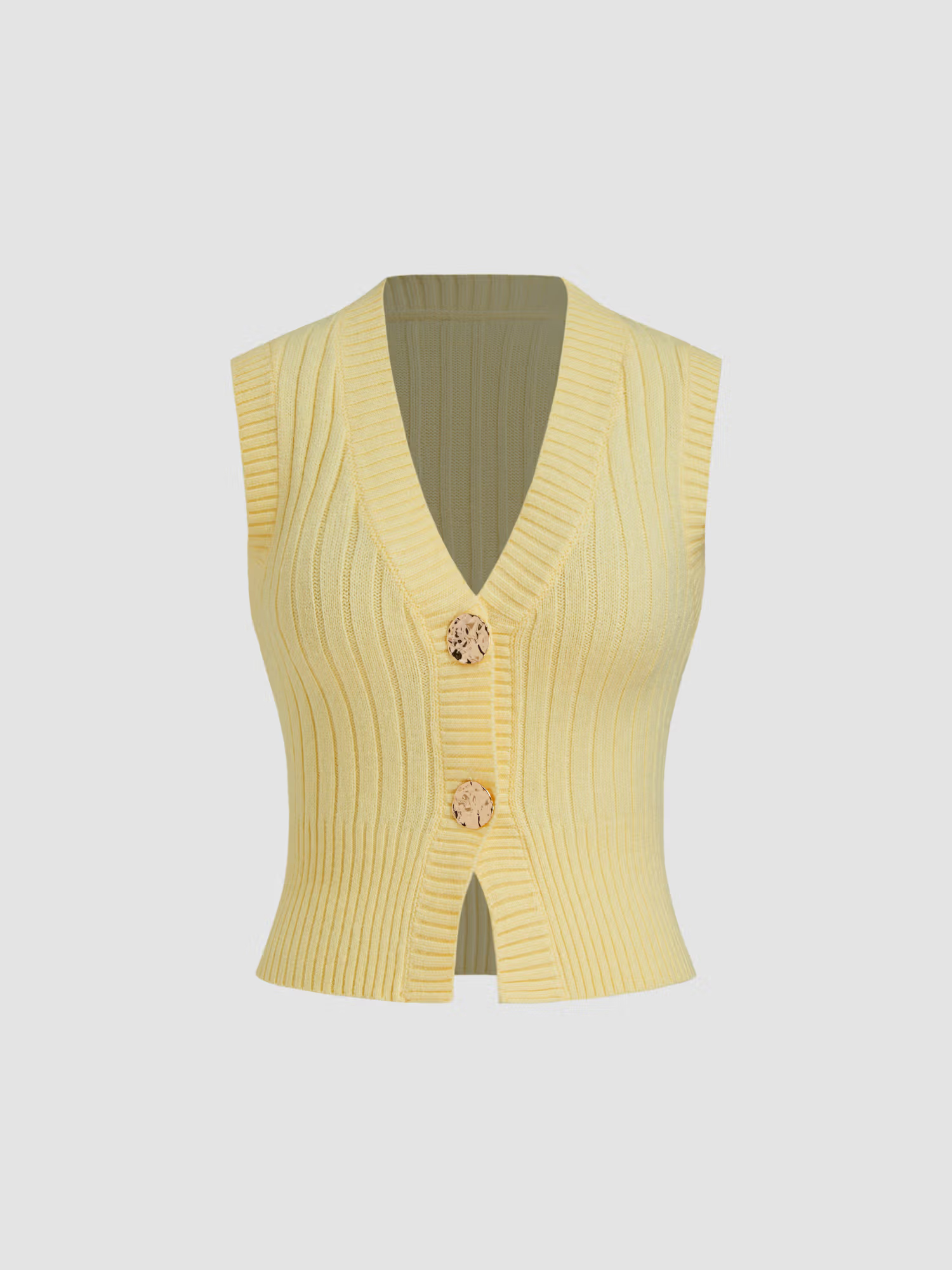 Cider Knit V-neck Solid Button Vest