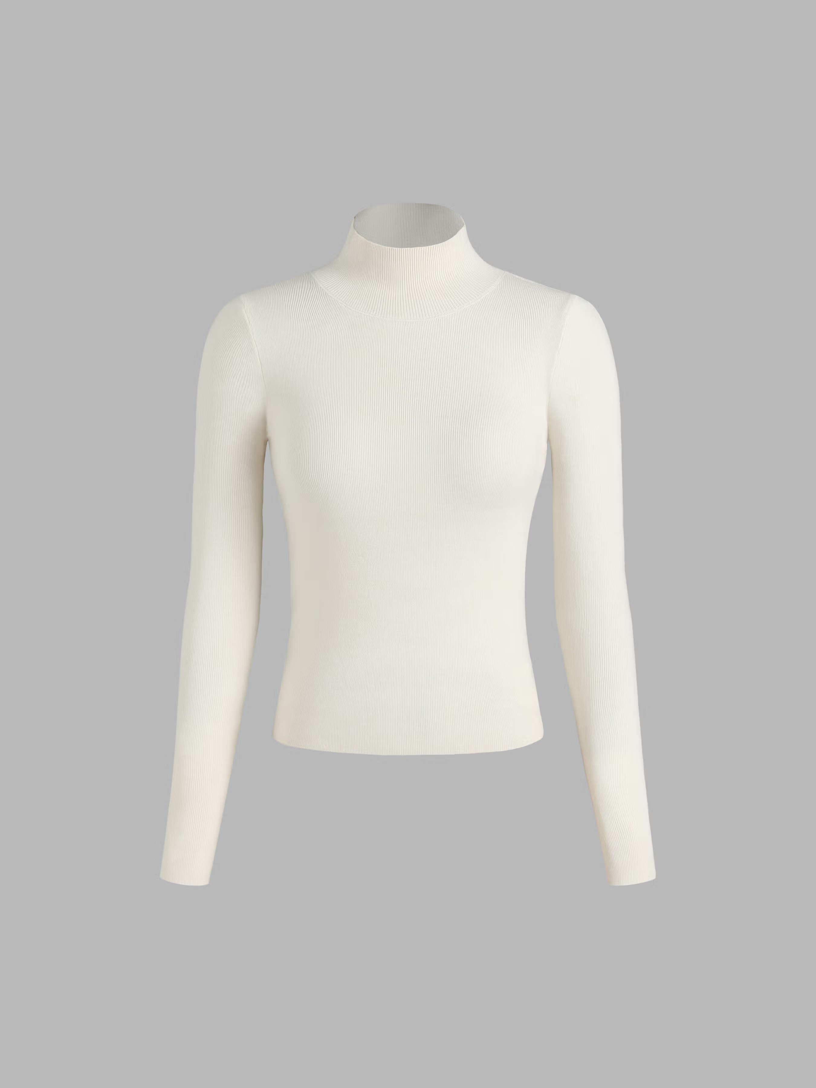 Cider Solid High Neck Knitted Long Sleeve Top