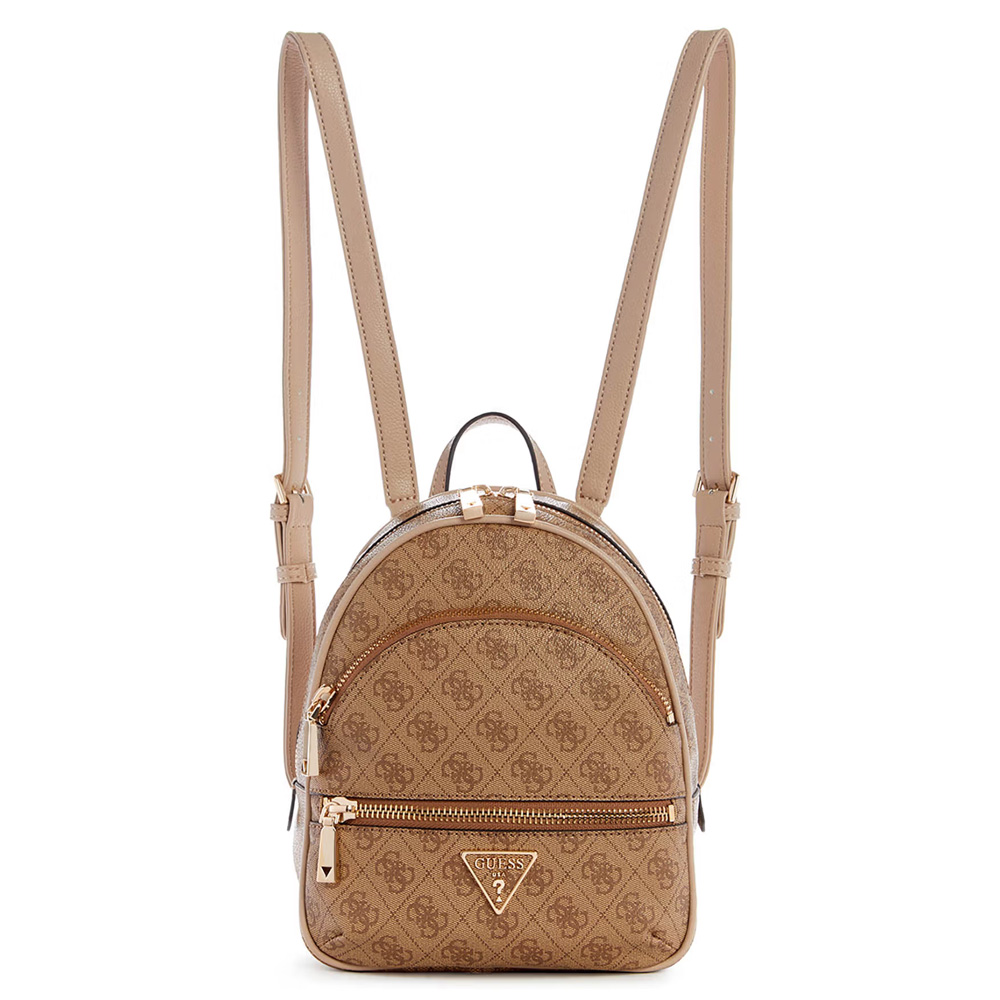 Guess Women Brown Printed Backpack With Zip Closure