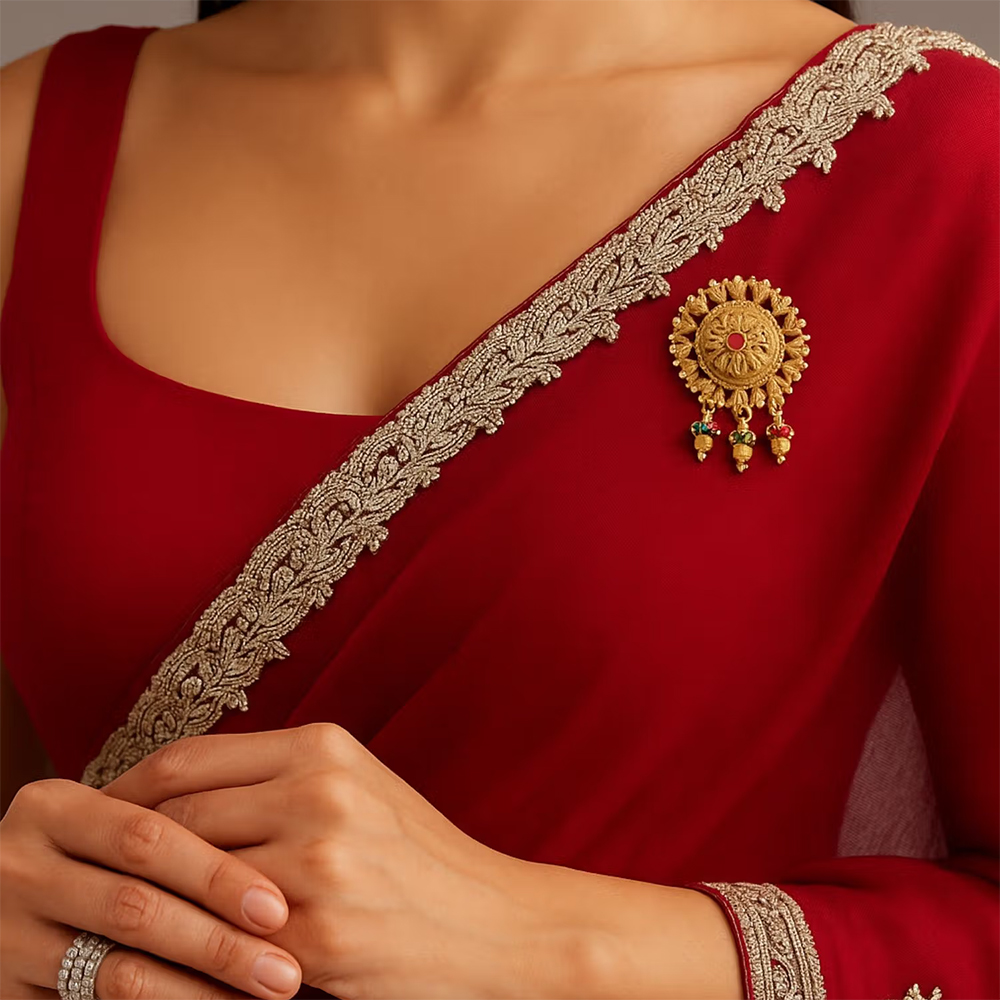 I Jewels Kundan Floral Design Saree Brooch