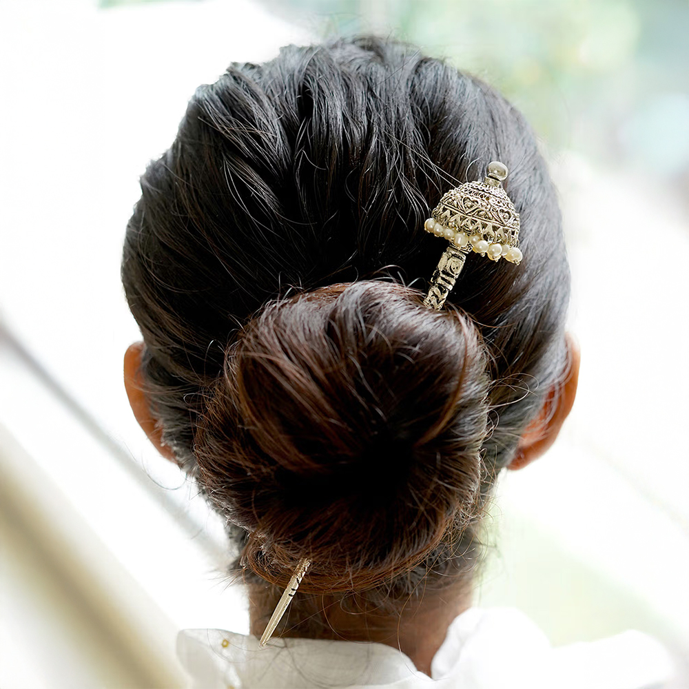 Teejh Adyaksha Silver Oxidised Hair Pin for Women